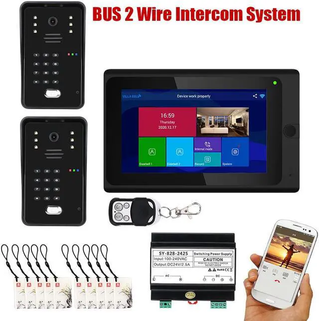 Main image of Wireless Wifi 7 Inch Doorbell BUS 2 Wire RFID Video Door Phone Intercom systems Support Remote APP home Access Control System  2 doorbell + 1 monitor