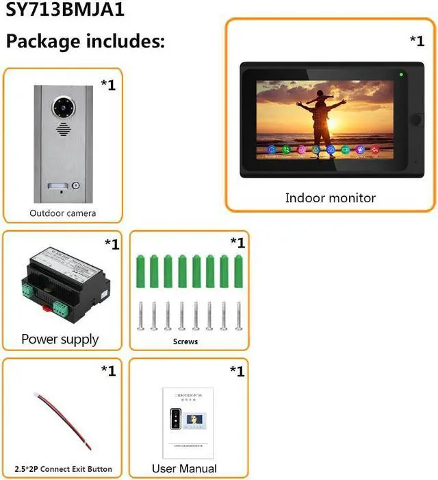 Alt view image 7 of 7 - Wireless Wifi  7 Inch Doorbell BUS 2 Wire Video Door Phone Intercom systems Kit for home 1 Units Apartment  Night Vision Doorbell 1 Camera +1 Monitor