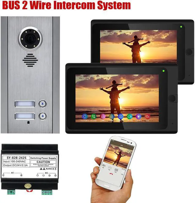Main image of Wireless Wifi 7 Inch Doorbell Monitor BUS 2 Wire Video Door Phone Intercom systems Kit for home 1Units Apartment Night Vision 1 doorbell + 2 monitor