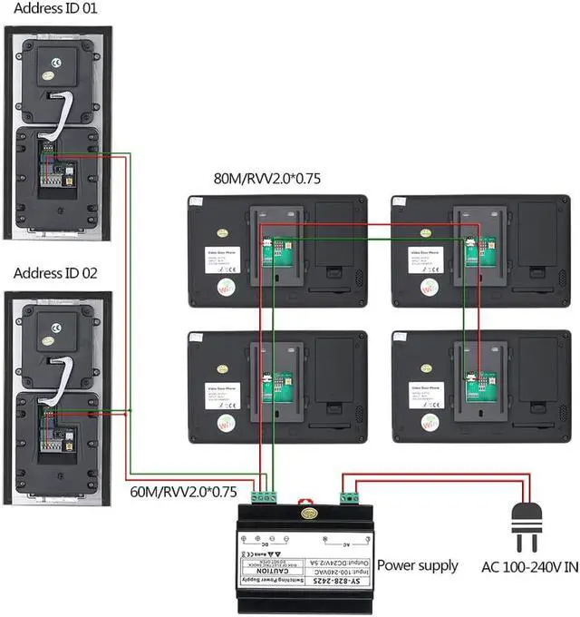 Alt view image 5 of 7 - Wireless Wifi 7 Inch Doorbell Monitor BUS 2 Wire Video Door Phone Intercom systems Kit for home 1Units Apartment Night Vision 1 doorbell + 4 monitor