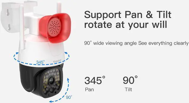 Alt view image 5 of 5 - VSTARCAM 3MP Security Camera Outdoor/Home, 2.4GHz WiFi IP Camera with 2.5-Inch High-Decibel Speaker, 360° PTZ View, Motion Detection 2-Way Audio/Siren, Color Night Vision, Compatible with Alexa