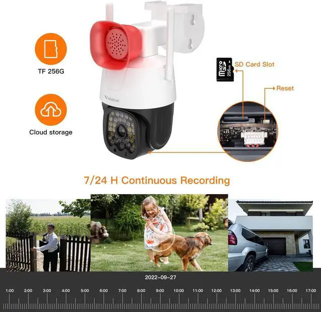 Alt view image 3 of 5 - VSTARCAM 3MP Security Camera Outdoor/Home, 2.4GHz WiFi IP Camera with 2.5-Inch High-Decibel Speaker, 360° PTZ View, Motion Detection 2-Way Audio/Siren, Color Night Vision, Compatible with Alexa