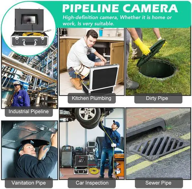 Alt view image 3 of 7 - VisiPower Auto Self Leveling sonde camera  pipe inspection camera drain sewer Meter Counter camera 10 inch monitor long spring 22mm camera 20m/65ft cable length