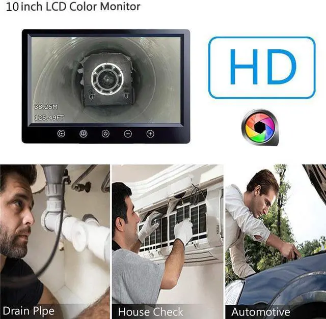 Alt view image 2 of 7 - VisiPower Auto Self Leveling sonde camera  pipe inspection camera drain sewer Meter Counter camera 10 inch monitor long spring 22mm camera 30m/98ft Cable Length