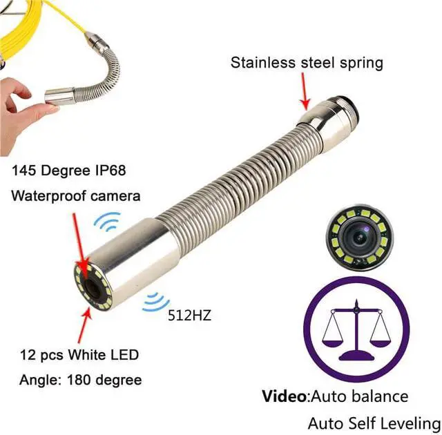 Alt view image 3 of 7 - VisiPower Auto Self Leveling sonde camera  pipe inspection camera drain sewer Meter Counter camera 10 inch monitor long spring 22mm camera 40m/131ft Cable length
