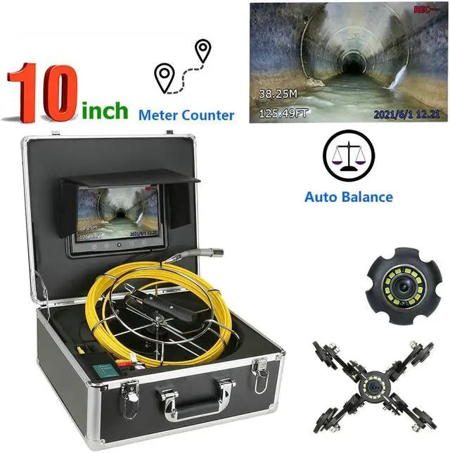 Main image of visiPowr Auto Self Leveling sonde camera  pipe inspection camera drain sewer Meter Counter camera 10 inch monitor long spring 22mm camera Cable length 50m/164ft