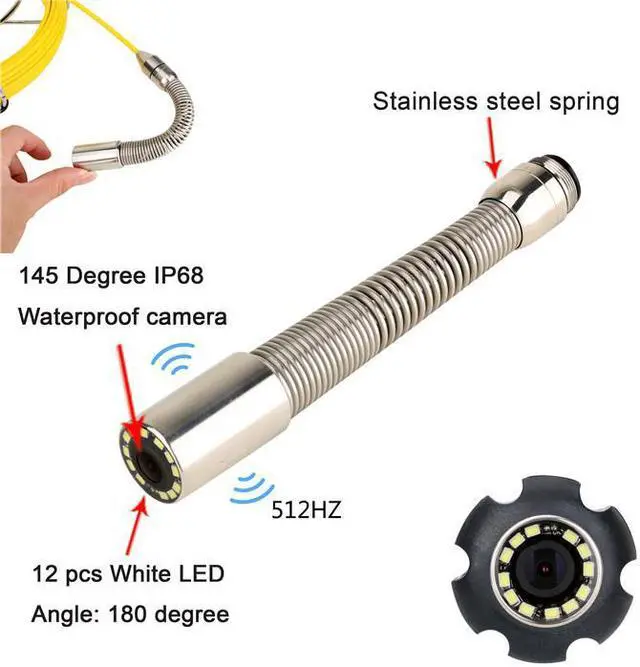 Alt view image 3 of 7 - VisiPower Meter Counter sonde camera pipe inspection camera drain sewer camera 10 inch monitor long spring 22mm camera 30m/98ft cable length
