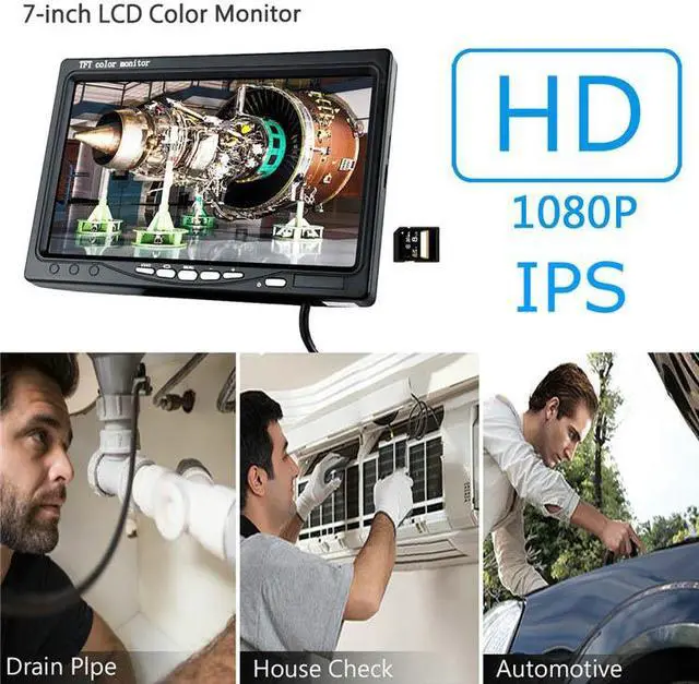Alt view image 2 of 7 - VisiPower Sewer Pipe Drain Pipe Pipeline Camera Industrial Endoscope System 7" display, Video Recording Meter Counter, IP68 12PCS LED Lights for home Blocked draining plumbing Cable length 30m/98ft
