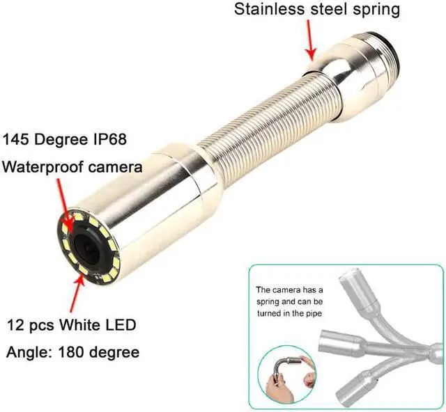 Alt view image 3 of 7 - VisiPower Sewer Pipe Drain Pipe Pipeline Camera Industrial Endoscope System 7" display, Video Recording Meter Counter, IP68 12PCS LED Lights for home Blocked draining plumbing Cable length 30m/98ft