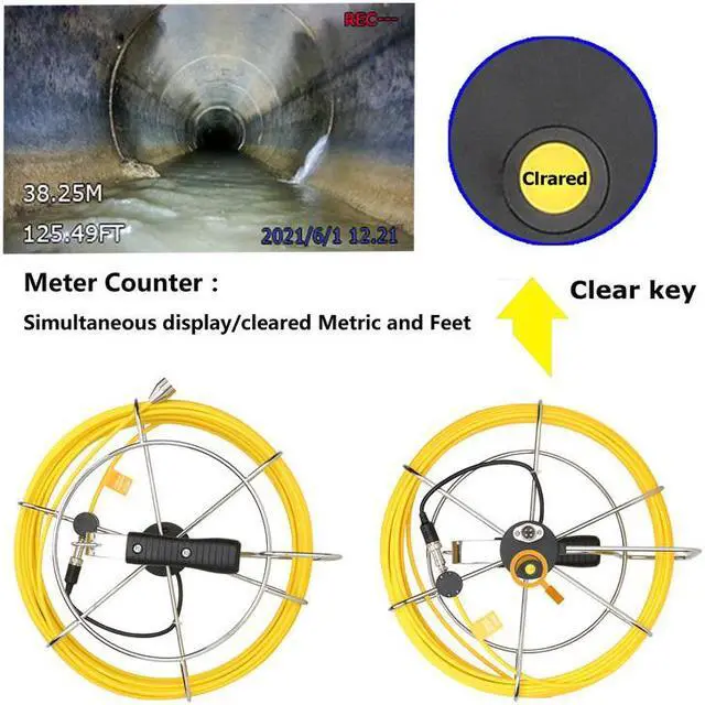 Alt view image 4 of 7 - VisiPower Sewer Pipe Drain Pipe Pipeline Camera Industrial Endoscope System 7" display, Video Recording Meter Counter, IP68 12PCS LED Lights for home Blocked draining plumbing Cable length 50m/164ft