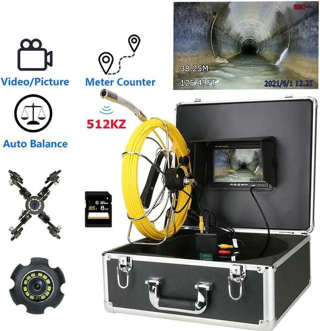 Main image of VisiPower 7 inch DVR Monitor 20M/65ft Cable length Sewer Pipe Inspection Video Camera with Meter Counter Auto Self Leveling Pipe  22MM IP68 HD 1000TVL Camera 12PCS LED Lights