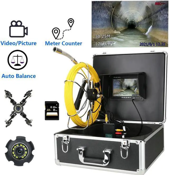 Main image of VisiPower 7 inch DVR Monitor 40m/131ft Cable Length Sewer Pipe Inspection Video Camera with Meter Counter Auto Self Leveling  22MM IP68 HD 1000TVL Camera 12PCS LED Lights