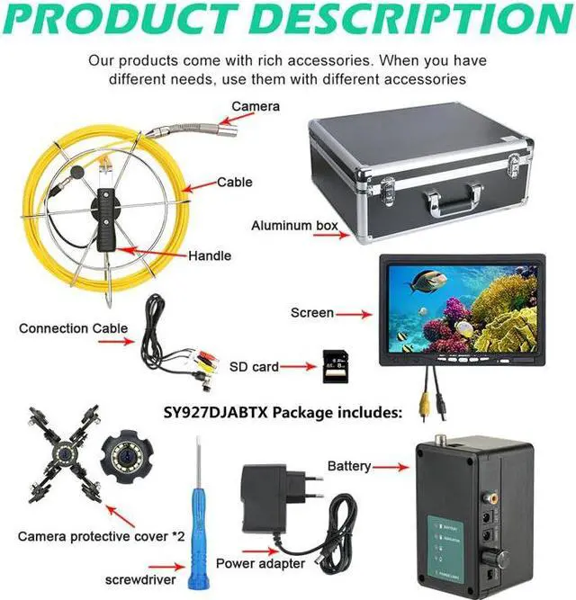 Alt view image 7 of 7 - VisiPower 7 inch DVR Monitor 40m/131ft Cable Length Sewer Pipe Inspection Video Camera with Meter Counter Auto Self Leveling  22MM IP68 HD 1000TVL Camera 12PCS LED Lights