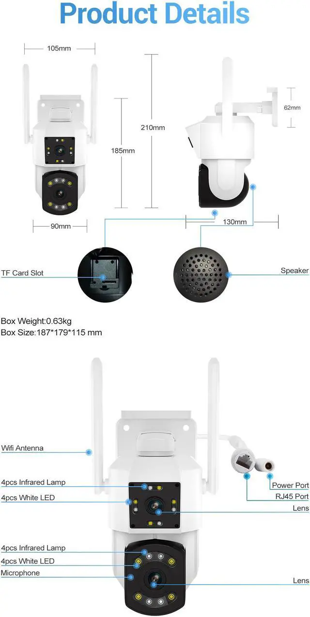 Alt view image 6 of 14 - WiFi 3MP dual lens dual light Pan/Tilt Motion Detection Outdoor Smart Alarm IR IP Camera 2 Way Audio IP66