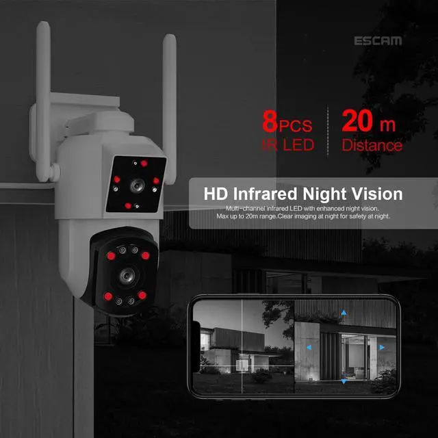 Alt view image 4 of 14 - WiFi 3MP dual lens dual light Pan/Tilt Motion Detection Outdoor Smart Alarm IR IP Camera 2 Way Audio IP66