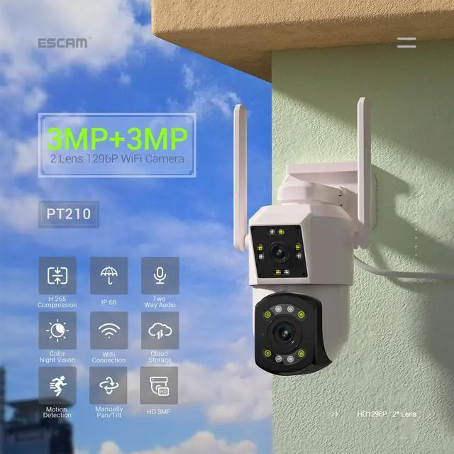Main image of WiFi 3MP dual lens dual light Pan/Tilt Motion Detection Outdoor Smart Alarm IR IP Camera 2 Way Audio IP66