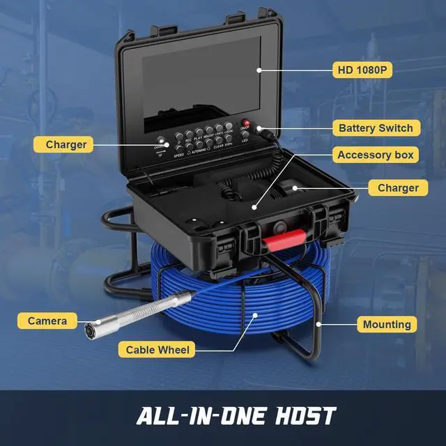 Alt view image 6 of 7 - VisiPower 9in Ultra HD  DVR Distance Counter Sewer Pipe Inspection 17mm Pipe Video ,Drain Industrial Endoscope Cable Length 30m/98ft Camera