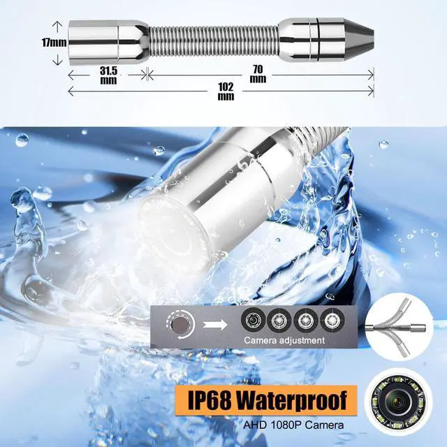 Alt view image 5 of 7 - VisiPower 9in Ultra HD  DVR Distance Counter Sewer Pipe Inspection 17mm Pipe Video ,Drain Industrial Endoscope Cable Length 30m/98ft Camera