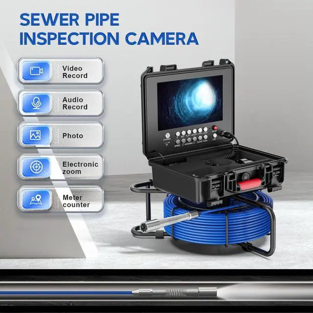 Main image of VisiPower 9in Ultra HD  DVR Distance Counter Sewer Pipe Inspection 17mm Pipe Video ,Drain Industrial Endoscope Cable Length 20m/65ft Camera