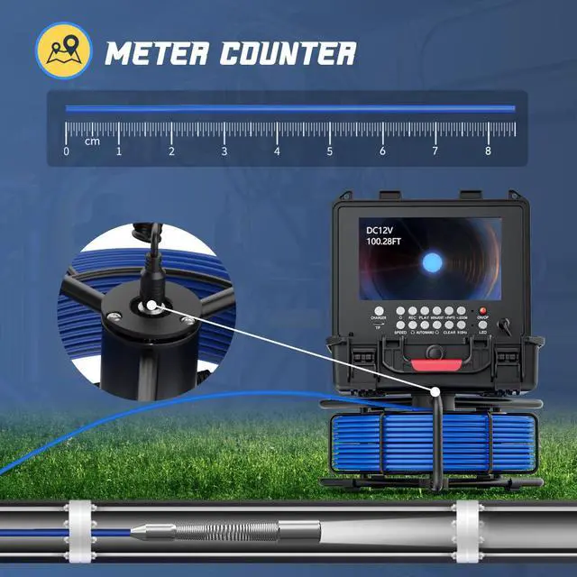 Alt view image 3 of 7 - VisiPower 9in Ultra HD  DVR Distance Counter Sewer Pipe Inspection 17mm Pipe Video ,Drain Industrial Endoscope Cable Length 20m/65ft Camera