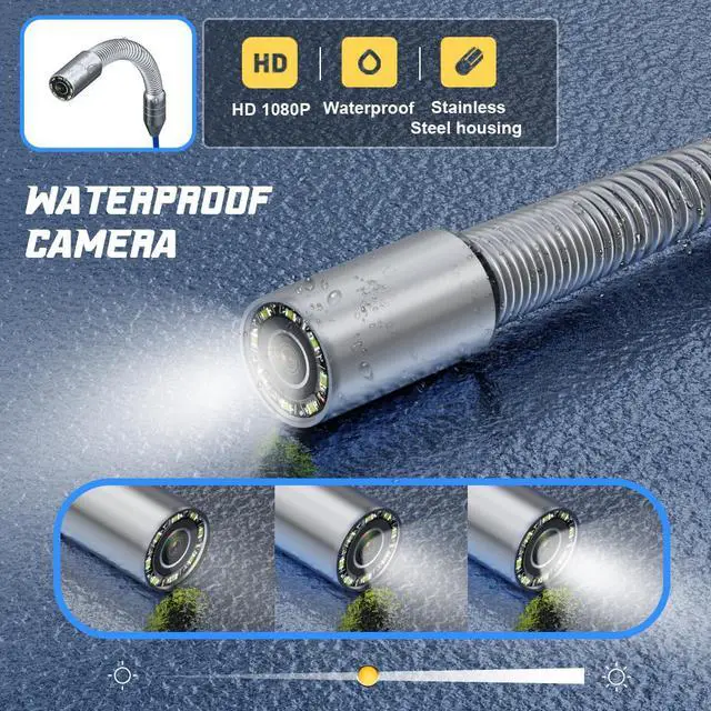 Alt view image 5 of 7 - VisiPower 9in Ultra HD  DVR Distance Counter Sewer Pipe Inspection 17mm Pipe Video ,Drain Industrial Endoscope Cable Length 20m/65ft Camera