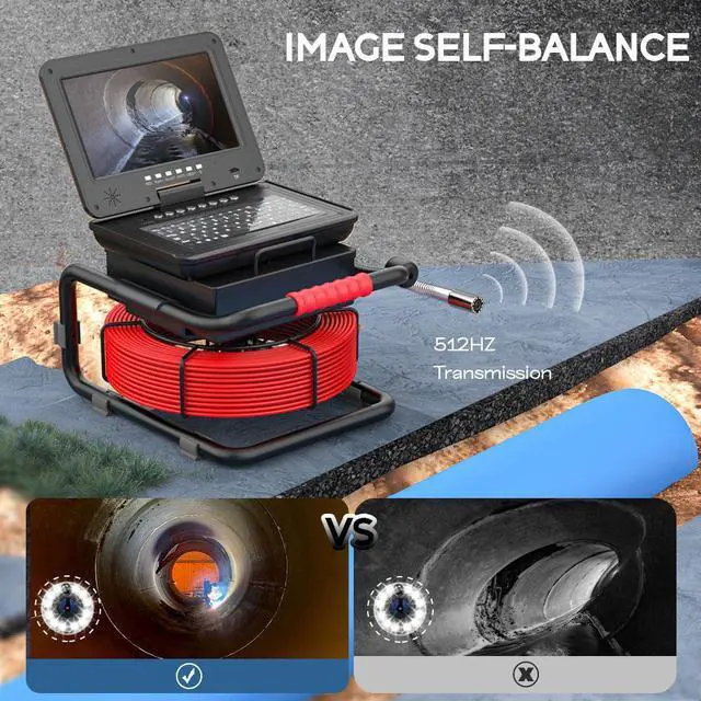 Alt view image 5 of 7 - VisiPower Sewer Pipe Inspection Camera 10 Inch IPS 1080P Screen and Self-Leveling Video+Audio Recording 5X Image Enlarge+Meter Counter Cable Length 20m/65ft