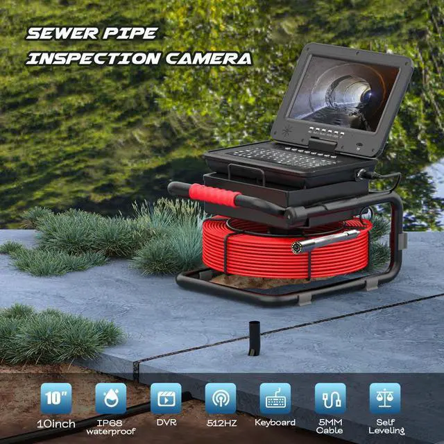 Alt view image 2 of 7 - VisiPower Sewer Pipe Inspection Camera 10 Inch IPS 1080P Screen and Self-Leveling Video+Audio Recording 5X Image Enlarge+Meter Counter Cable Length 50m/164ft