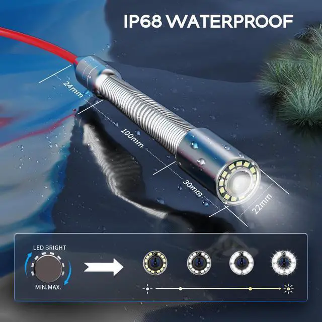 Alt view image 5 of 7 - VisiPower Sewer Pipe Inspection Camera 10 Inch IPS 1080P Screen and Self-Leveling Video+Audio Recording 5X Image Enlarge+Meter Counter Cable Length 50m/164ft