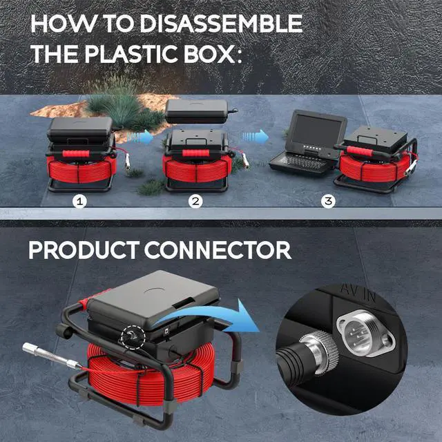 Alt view image 6 of 7 - VisiPower Sewer Pipe Inspection Camera 10 Inch IPS 1080P Screen and Self-Leveling Video+Audio Recording 5X Image Enlarge+Meter Counter Cable Length 50m/164ft