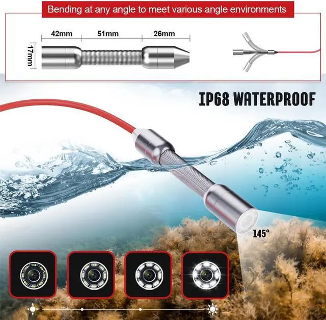 Alt view image 4 of 7 - visiPower 4.3" Monitor Sewer Drain Pipe Inspection Video Record waterproof Camera 16GB Card Camera Head dia 17mm Sewer Pipeline Industrial Endoscope Camera, Cable length 30m/98ft