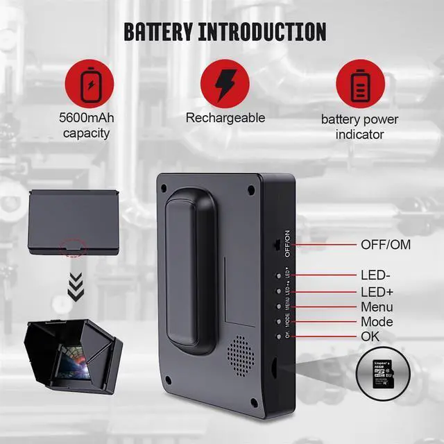 Alt view image 6 of 7 - visiPower 4.3" Monitor Sewer Drain Pipe Inspection Video Record waterproof Camera 16GB Card Camera Head dia 17mm Sewer Pipeline Industrial Endoscope Camera, Cable length 30m/98ft