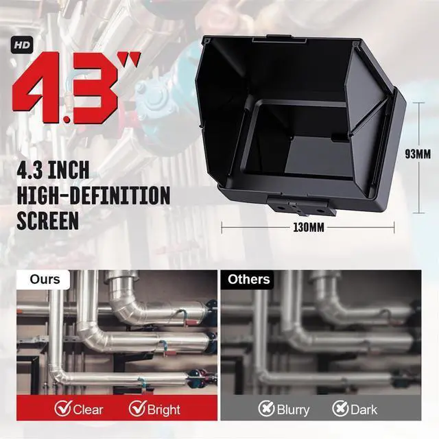 Alt view image 2 of 7 - visiPower 4.3 Screen Sewer Drain Pipe Inspection Camera include 16GB TF Card Video Recording waterproof Camera head dia 22mm Sewer Pipeline Industrial Endoscope Camera, Cable Length 20m/65ft