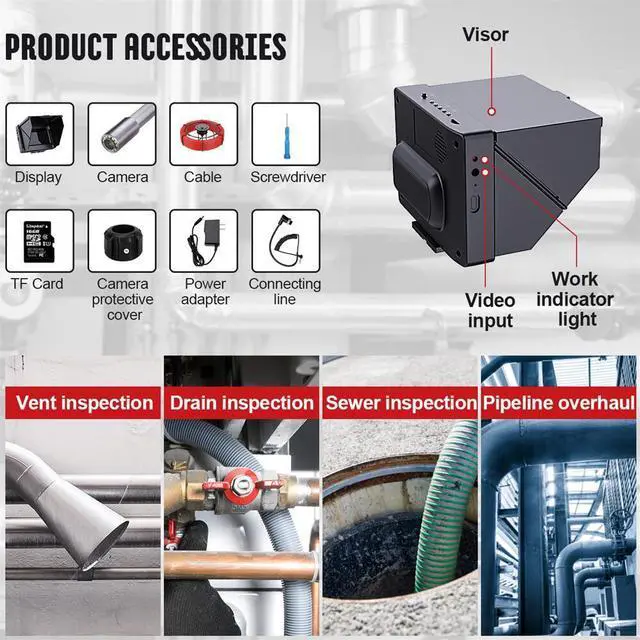 Alt view image 6 of 7 - visiPower 4.3 Screen Sewer Drain Pipe Inspection Camera include 16GB TF Card Video Recording waterproof Camera head dia 22mm Sewer Pipeline Industrial Endoscope Camera, Cable Length 20m/65ft