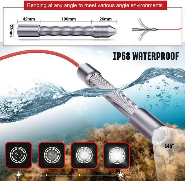 Alt view image 3 of 7 - visiPower 4.3 Screen Sewer Drain Pipe Inspection Camera include 16GB TF Card Video Recording waterproof Camera head dia 22mm Sewer Pipeline Industrial Endoscope Camera, Cable Length 30m/98ft