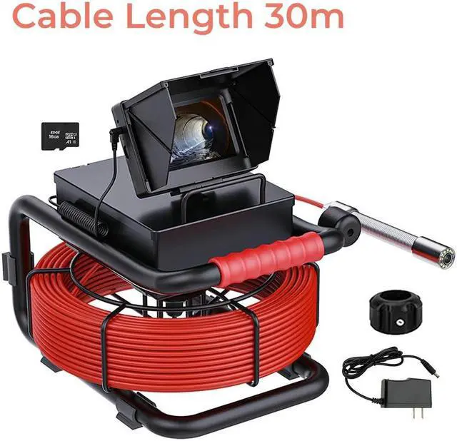 Alt view image 7 of 7 - visiPower 4.3 Screen Sewer Drain Pipe Inspection Camera include 16GB TF Card Video Recording waterproof Camera head dia 22mm Sewer Pipeline Industrial Endoscope Camera, Cable Length 30m/98ft