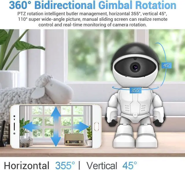 Alt view image 4 of 7 - 2MP 1080P HD 2.8mm Lens Security Robot Camera WiFi Wireless IR 33ft Motion Detection Auto Tracking Built-in Microphone AI Humanoid Detection PTZ IP Camera Day/Night Vision