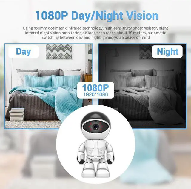 Alt view image 5 of 7 - 2MP 1080P HD 2.8mm Lens Security Robot Camera WiFi Wireless IR 33ft Motion Detection Auto Tracking Built-in Microphone AI Humanoid Detection PTZ IP Camera Day/Night Vision