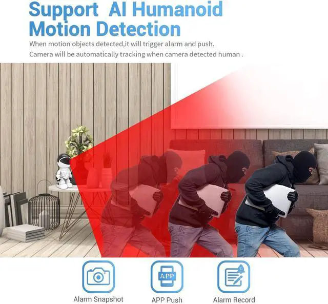 Alt view image 6 of 7 - 2MP 1080P HD 2.8mm Lens Security Robot Camera WiFi Wireless IR 33ft Motion Detection Auto Tracking Built-in Microphone AI Humanoid Detection PTZ IP Camera Day/Night Vision