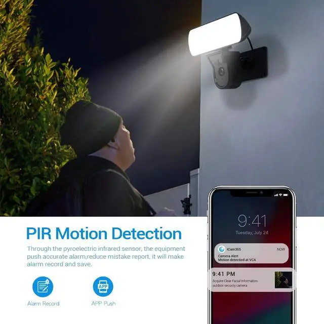 Alt view image 5 of 7 - VisiPower Floodlight WiFi Camera 2300 Lumen LEDs USB Wired 3MP IP66 Night Vision Light PIR Sensors Motion Detection APP Tuya/Smart Life for Home Garage Garden Yard Surveillance Security Outdoor Camera