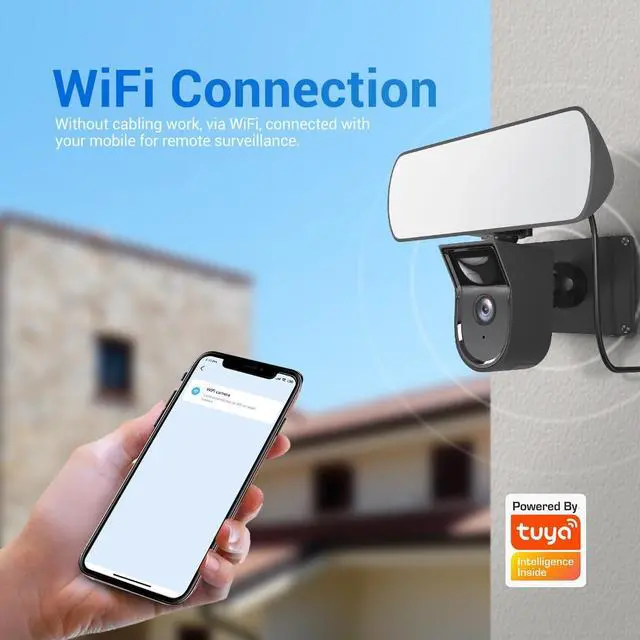Alt view image 4 of 7 - VisiPower Floodlight WiFi Camera 2300 Lumen LEDs USB Wired 3MP IP66 Night Vision Light PIR Sensors Motion Detection APP Tuya/Smart Life for Home Garage Garden Yard Surveillance Security Outdoor Camera