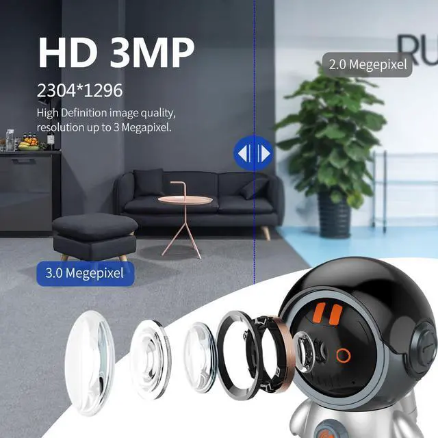 Alt view image 4 of 7 - Robot Security Camera WiFi IP Camera 3MP One Click Call Surveillance Camera Pan 355°Tilt 60°Night Vision Motion Detection Phone App 2-Way Talk Auto Tracking AI Humanoid Detection CCTV Camera