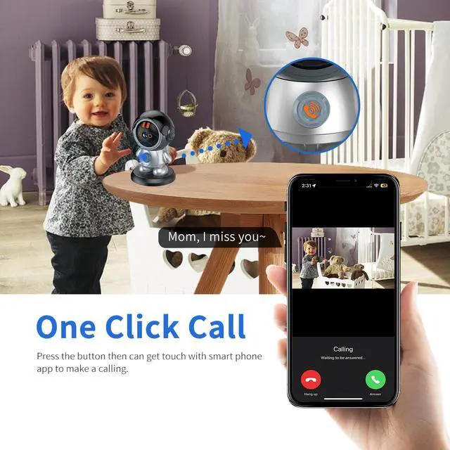 Alt view image 2 of 7 - Robot Security Camera WiFi IP Camera 3MP One Click Call Surveillance Camera Pan 355°Tilt 60°Night Vision Motion Detection Phone App 2-Way Talk Auto Tracking AI Humanoid Detection CCTV Camera