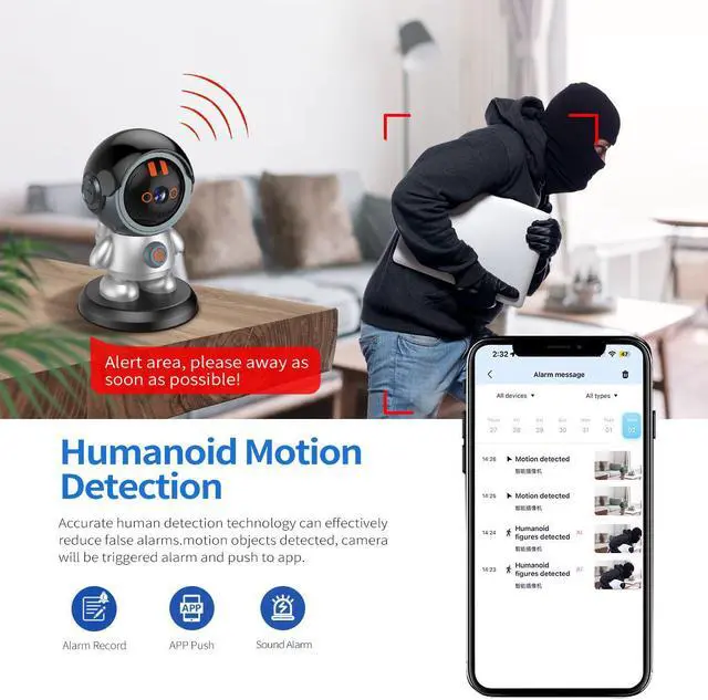 Alt view image 5 of 7 - Robot Security Camera WiFi IP Camera 3MP One Click Call Surveillance Camera Pan 355°Tilt 60°Night Vision Motion Detection Phone App 2-Way Talk Auto Tracking AI Humanoid Detection CCTV Camera