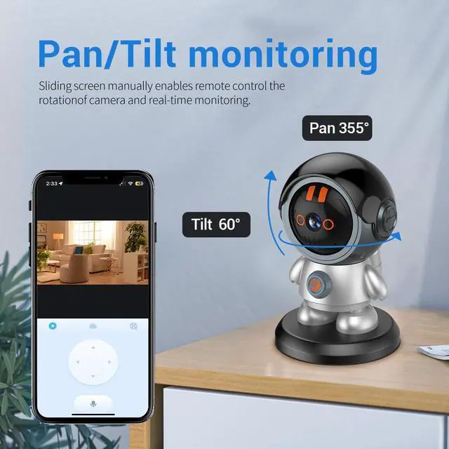 Alt view image 7 of 7 - Robot Security Camera WiFi IP Camera 3MP One Click Call Surveillance Camera Pan 355°Tilt 60°Night Vision Motion Detection Phone App 2-Way Talk Auto Tracking AI Humanoid Detection CCTV Camera
