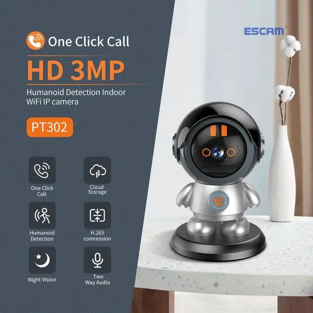 Main image of Robot Security Camera WiFi IP Camera 3MP One Click Call Surveillance Camera Pan 355°Tilt 60°Night Vision Motion Detection Phone App 2-Way Talk Auto Tracking AI Humanoid Detection CCTV Camera