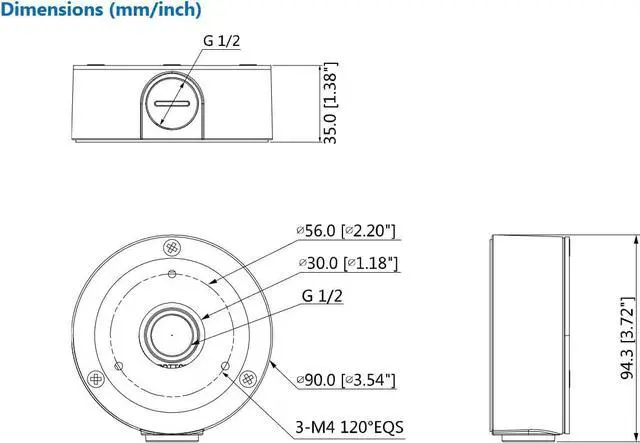 Alt view image 3 of 7 - PFA134 Aluminum Water-Proof Junction Box Wall Mount Bracket for CCTV Camera HFW1320S, HFW1200S, HFW2100S, HFW4421S, HDCVI Camera: HFW1000/1100/1200/2120/2220S, HFW1000R, HFW1100R, HFW1200R
