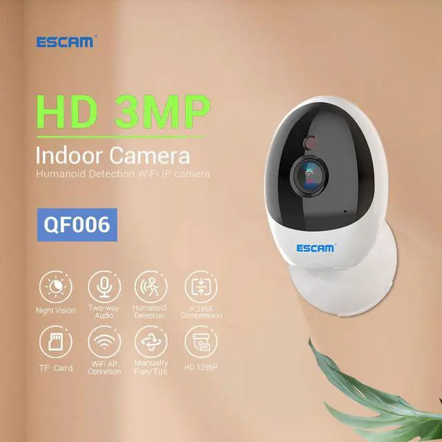Alt view image 2 of 7 - 3MP wifi Home indoor Security IP Surveillance Camera Motion tracking Humanoid detection night vision baby Phone APP push alarm 2-way voice Manual control of camera rotation Pan 360° Tilt 120°