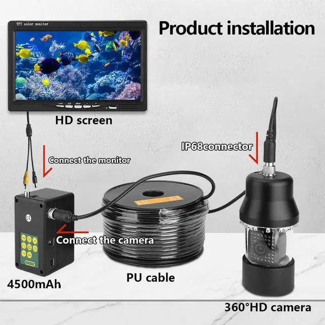 Alt view image 7 of 7 - VisiPower 7" monitor + video recording 360 rotation Fishing Camera Fish Finder Depth Temperature Rotating Panoramic viewing Ocean/Ice/Lake fishing Swimming/diving/Well Inspection Cable Length 20m/65ft