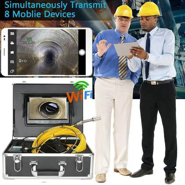 Alt view image 5 of 7 - VisiPower 9" Screen Sewer Drain Pipe Inspection Wireless WiFi Camera IP68 HD 12PCS LED Lights for Blocked draining plumbing Endoscope support Android/IOS app view Cable Length 20m/65ft Camera
