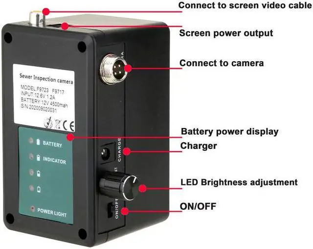 Alt view image 6 of 7 - VisiPower 9" Screen Sewer Drain Pipe Inspection Wireless WiFi Camera IP68 HD 12PCS LED Lights for Blocked draining plumbing Endoscope support Android/IOS app view Cable Length 20m/65ft Camera